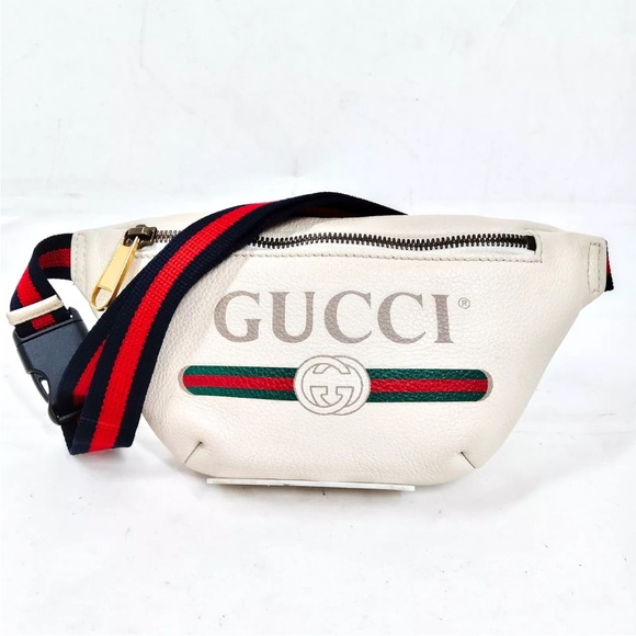AUTH Gucci Grained Calfskin Logo Leather Waist Pouch Belt Bum Bag Fanny Pack - Picture 2 of 9